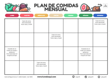 Edita un planning de comidas mensual