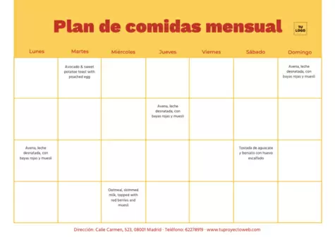 Edita un planning de comidas mensual