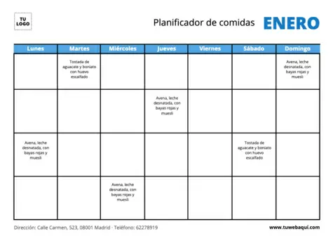 Edita un planning de comidas mensual