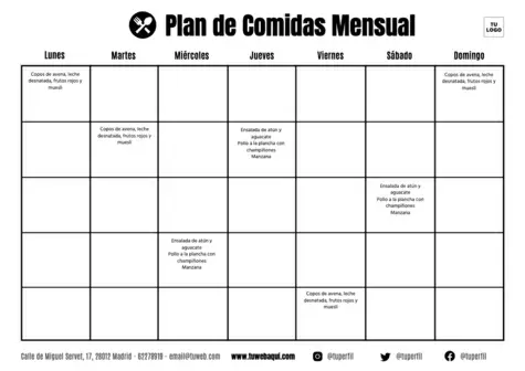 Edita un planning de comidas mensual
