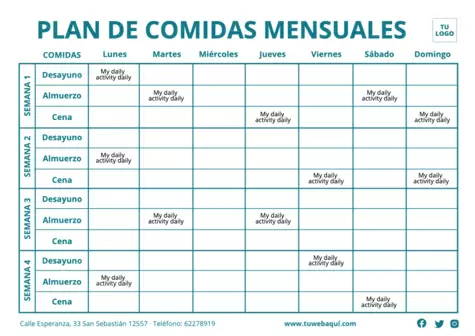 Edita un planning de comidas mensual