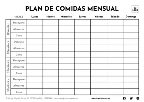 Edita un planning de comidas mensual