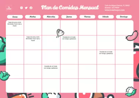 Edita un planning de comidas mensual