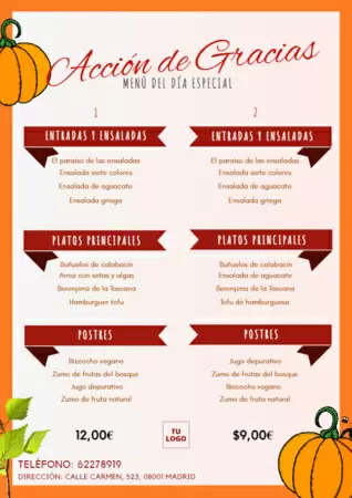 Edita un menú de Acción de Gracias