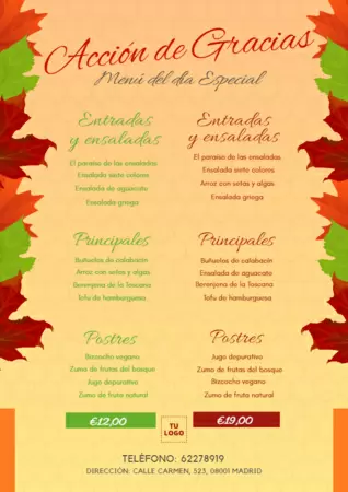 Edita un menú de Acción de Gracias