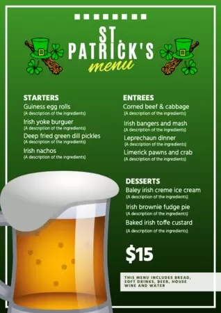 Edit a St. Patrick's menu template