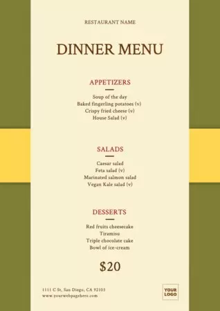 Edit a dinner menu template