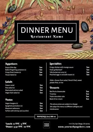 Edite um design de menu de jantar