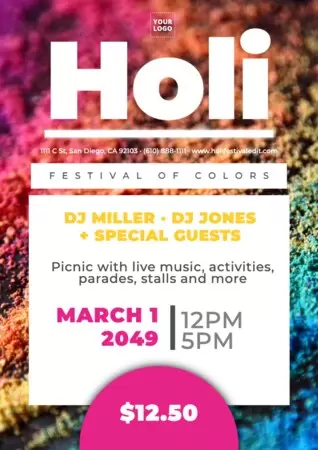 Crie um design sobre o Holi Festival