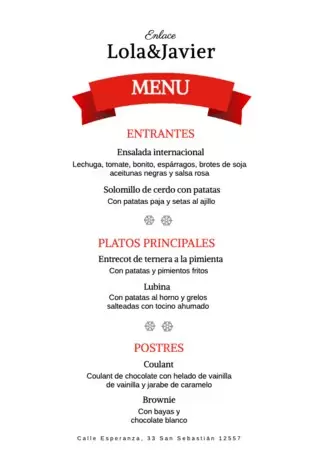 Edita una plantilla menu boda