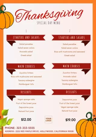 Edit a Thanksgiving menu
