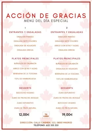 Edita un menú de Acción de Gracias