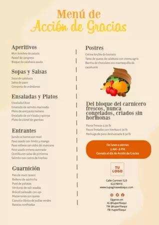 Edita un menú de Acción de Gracias