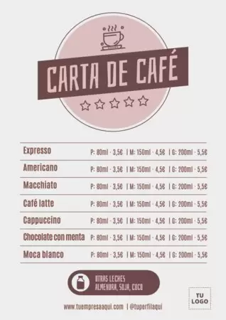 Edita un menú de cafés