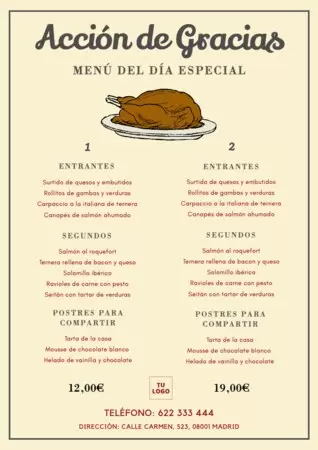 Edita un menú de Acción de Gracias