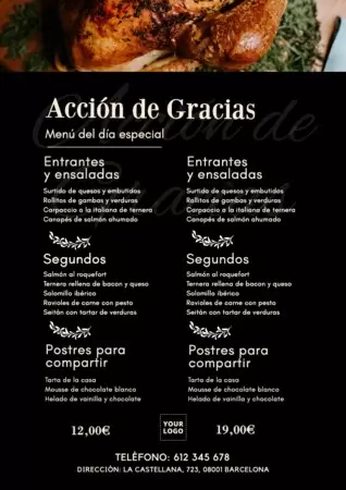 Edita un menú de Acción de Gracias