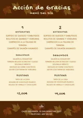 Edita un menú de Acción de Gracias