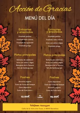 Edita un menú de Acción de Gracias