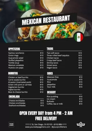 Bearbeite eine mexikanische Speisekarte