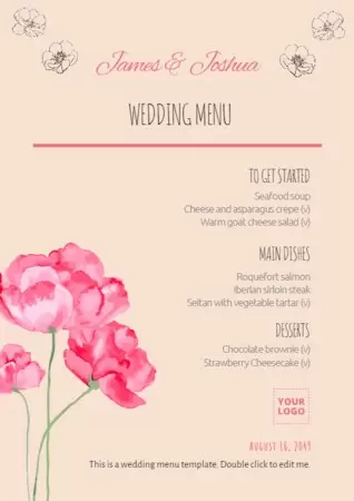 Modifier un modèle de menu de mariage