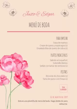 Edita una plantilla menu boda