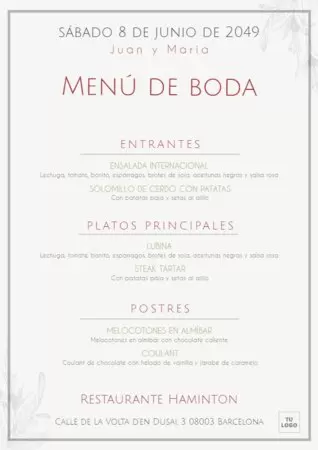 Edita una plantilla menu boda