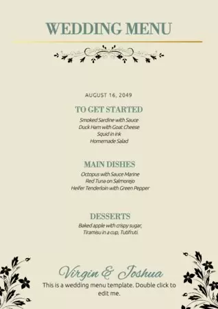 Edit a wedding menu template