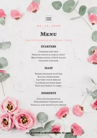 Edit a wedding menu template