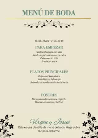 Edita una plantilla menu boda