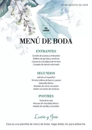 Edita una plantilla menu boda