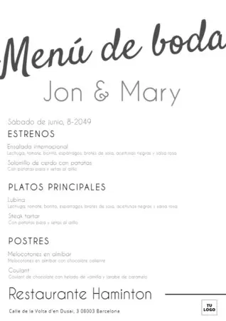 Edita una plantilla menu boda