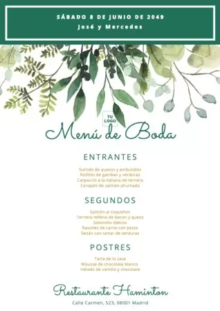 Edita una plantilla menu boda