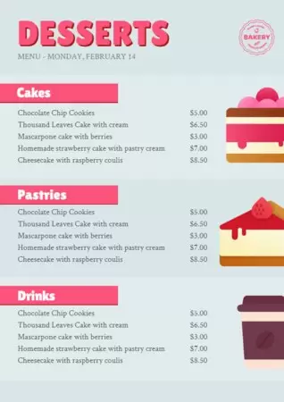 Edita un modello di menu per dessert