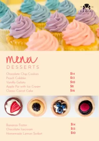 Modifier un modèle de carte de desserts