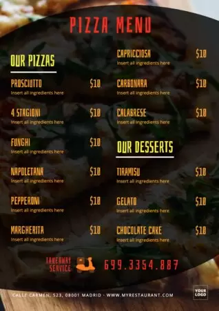 Edita un modello di menu pizza