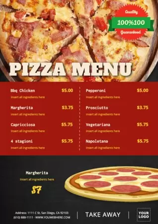 Modifier un menu pizza