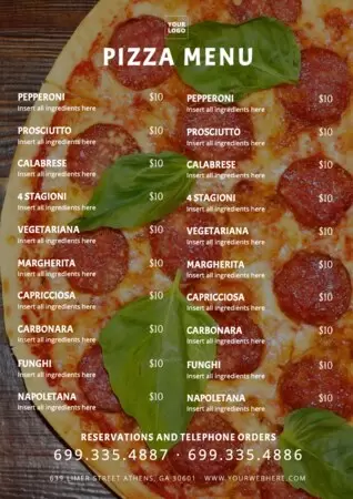 Bearbeite eine Pizzamenü Vorlagen