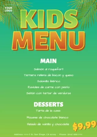 Modifier un modèle de menu pour enfants