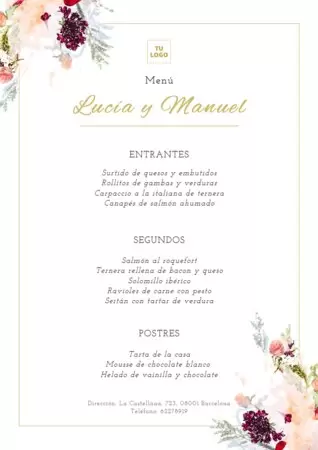 Edita una plantilla menu boda