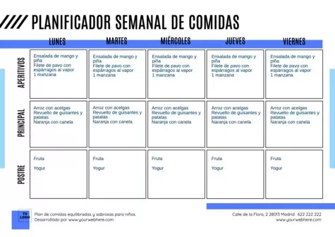Crea un planificador de comidas semanal