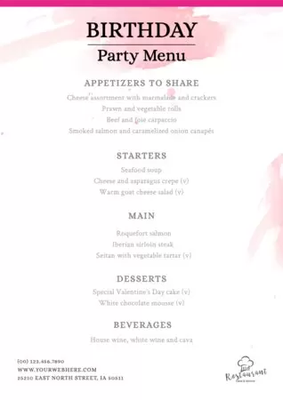 Edit a birthday menu template