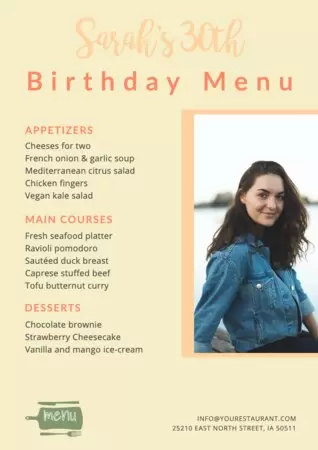 Modifier un modèle de menu d'anniversaire