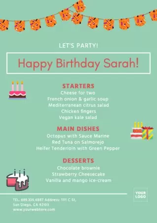 Edit a birthday menu template