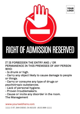 Edit a Right of Admission template