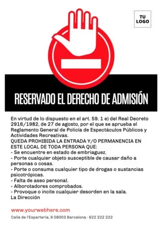 Editar un cartel de Derecho de Admisión