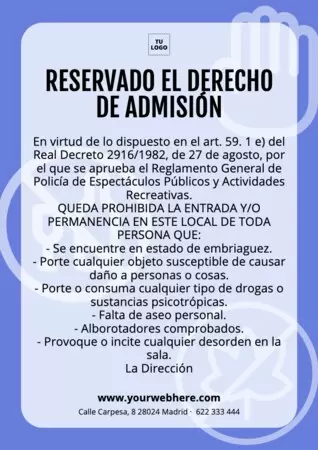 Editar un cartel de Derecho de Admisión
