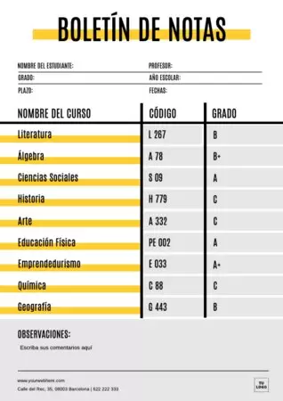 Edita un boletín de notas para alumnos