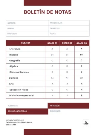 Edita un boletín de notas para alumnos