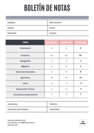 Edita un boletín de notas para alumnos