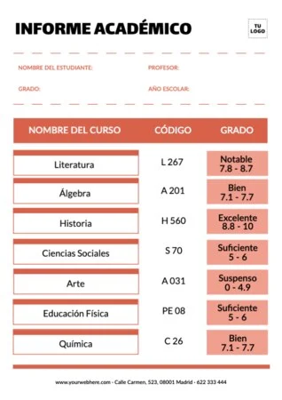 Edita un boletín de notas para alumnos